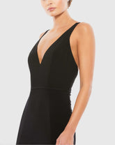 Black Plunge Neck High Slit Gown